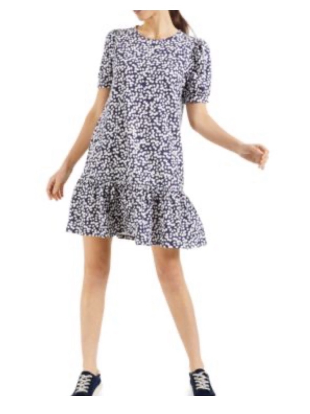 Charter Club Navy & White Floral Ruffle-Hem Dress